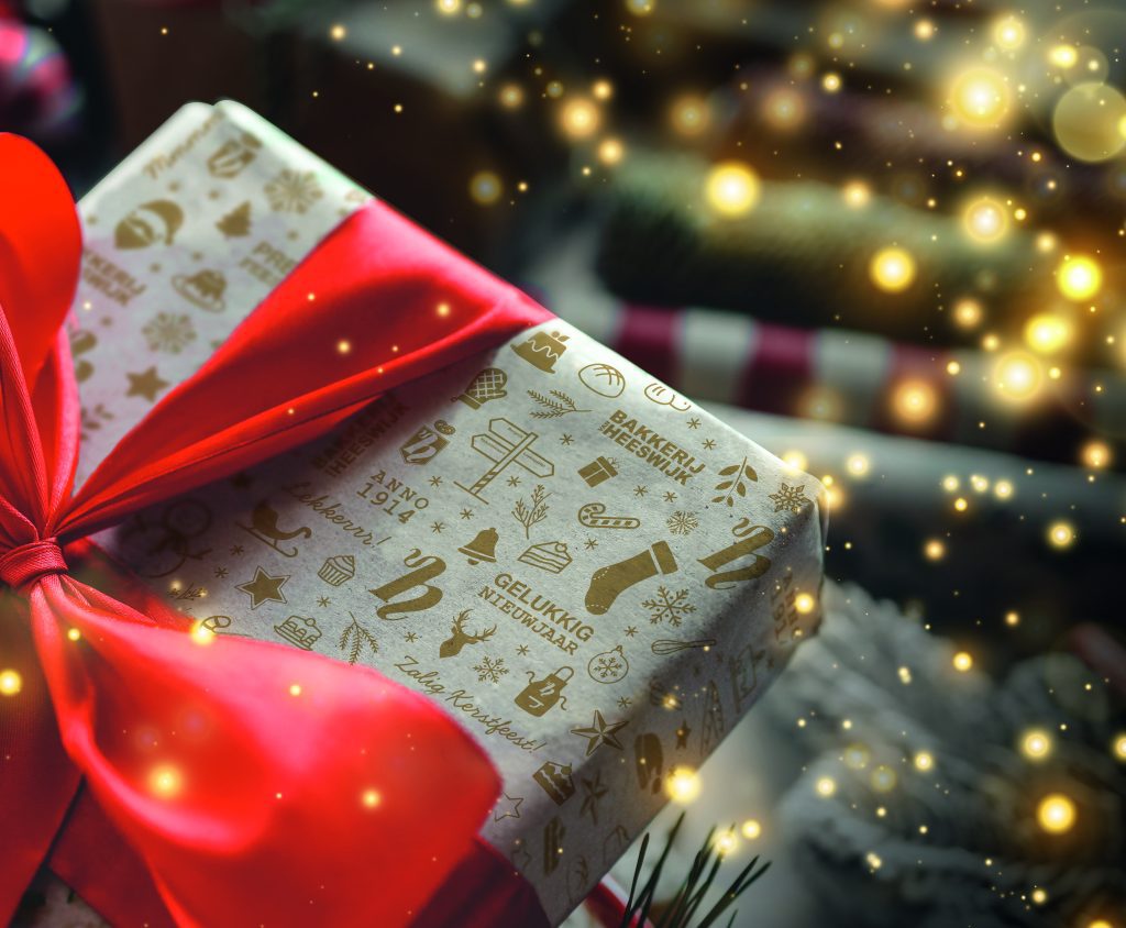 christmas gift with a big bow close up